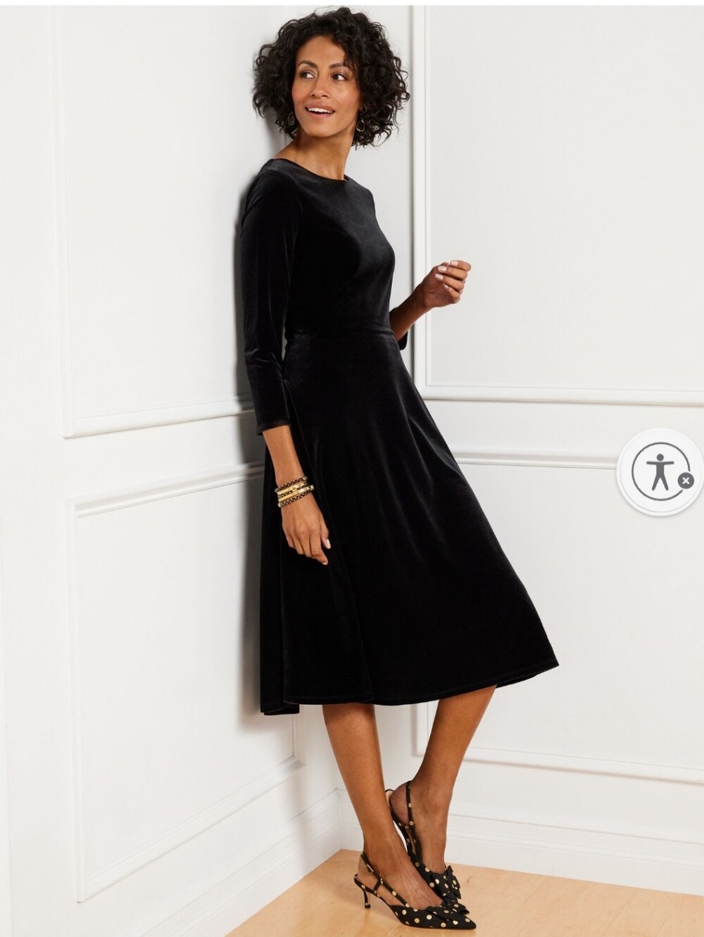 Talbots Black Velvet Long-Sleeve A-Line Dress NWT